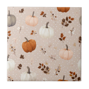 Rustic Autumn Pumpkins & Fall Leaves Ceramic Tile