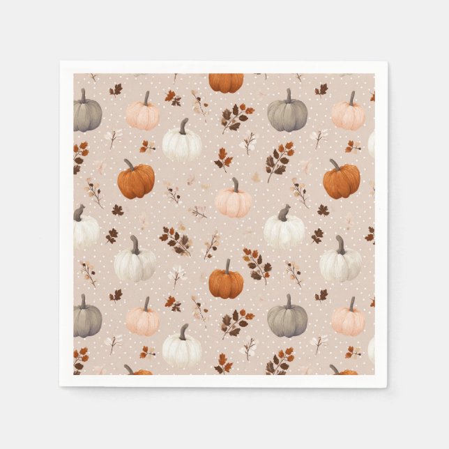 Rustic Autumn Pumpkins & Fall Leaves Napkin (Front)