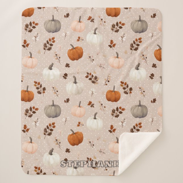 Rustic Autumn Pumpkins & Fall Leaves Sherpa Blanket (Front)