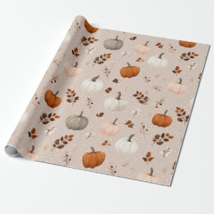 Rustic Autumn Pumpkins & Fall Leaves Wrapping Paper