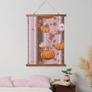 Rustic Autumn Pumpkins & Floral Lace Seamless Hanging Tapestry