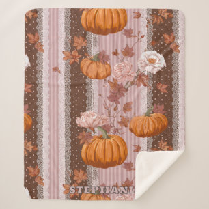 Rustic Autumn Pumpkins & Floral Lace Seamless Sherpa Blanket