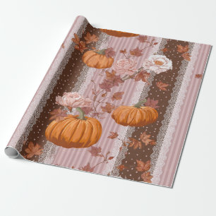 Rustic Autumn Pumpkins & Floral Lace Seamless Wrapping Paper