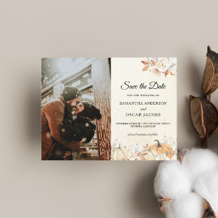 Rustic Autumn Pumpkins & Flowers  Announcement Postcard