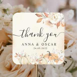 Rustic Autumn Pumpkins & Flowers  Square Sticker