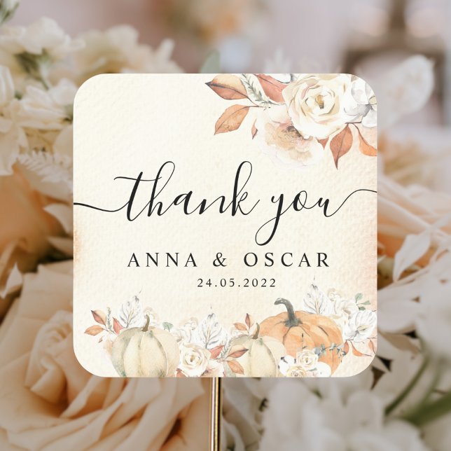 Rustic Autumn Pumpkins & Flowers  Square Sticker (Creator Uploaded)