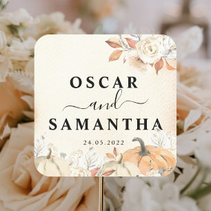 Rustic Autumn Pumpkins & Flowers  Square Sticker