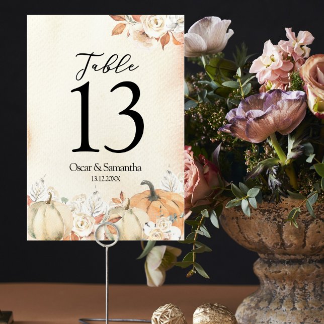 Rustic Autumn Pumpkins & Flowers  Table Number (Creator Uploaded)