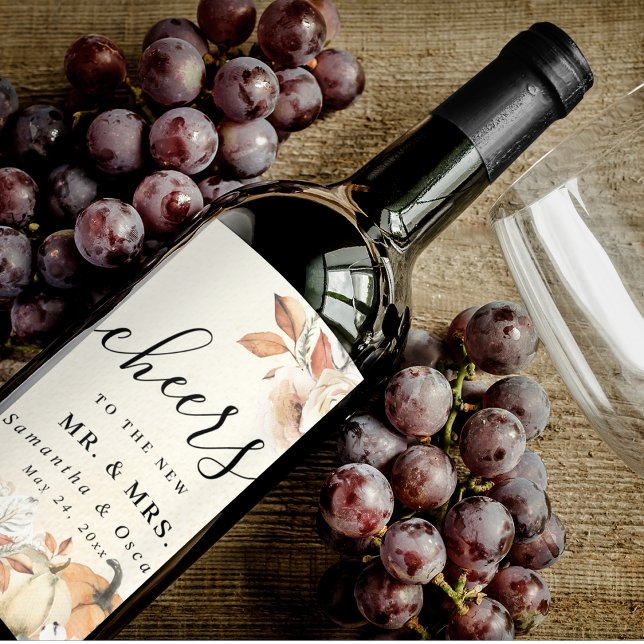 Rustic Autumn Pumpkins & Flowers  Wine Label (Creator Uploaded)