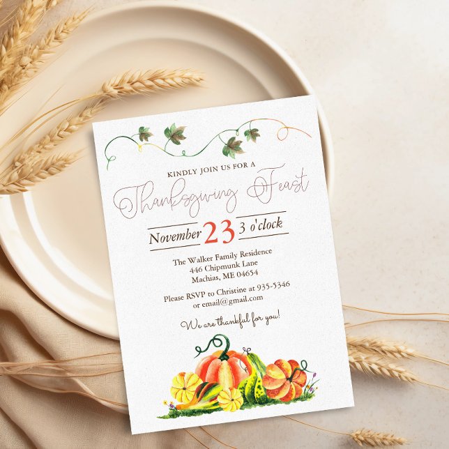 Rustic Autumn Pumpkins Thanksgiving Feast  Invitation (Creator Uploaded)