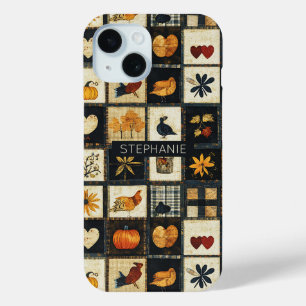 Rustic Autumn Quilt Pattern Farmhouse Patchwork iPhone 15 Case