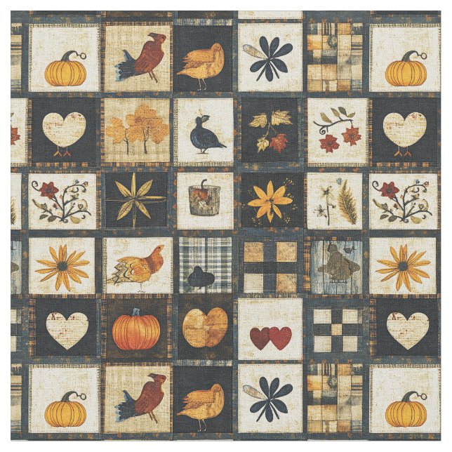 Rustic Autumn Quilt Pattern | Farmhouse Patchwork Fabric (Close Up)