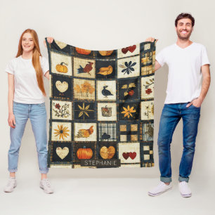 Rustic Autumn Quilt Pattern   Farmhouse Patchwork Fleece Blanket