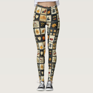 Rustic Autumn Quilt Pattern Farmhouse Patchwork Leggings