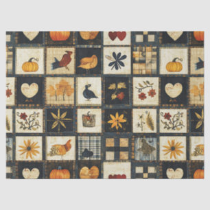 Rustic Autumn Quilt Pattern Farmhouse Patchwork Tissue Paper