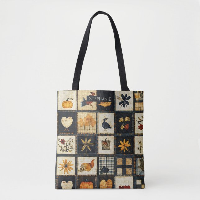 Rustic Autumn Quilt Pattern | Farmhouse Patchwork Tote Bag (Front)