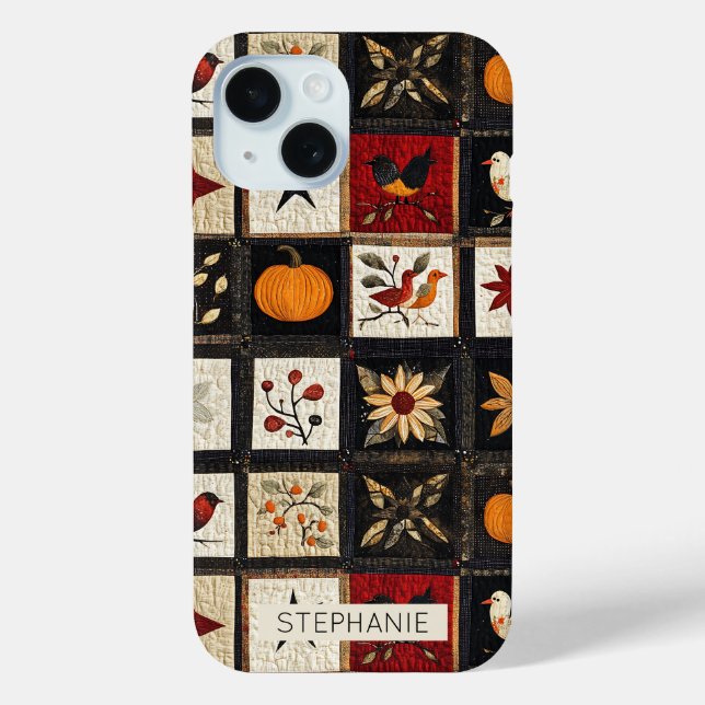 Rustic Autumn Quilt Pattern | Harvest Folk Motifs Case-Mate iPhone Case (Back)
