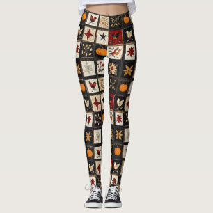 Rustic Autumn Quilt Pattern   Harvest Folk Motifs Leggings