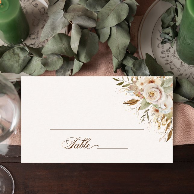 Rustic Autumn Roses Botanical Script Place Card (Creator Uploaded)