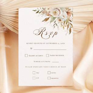 Rustic Autumn Roses Botanical Script RSVP Card