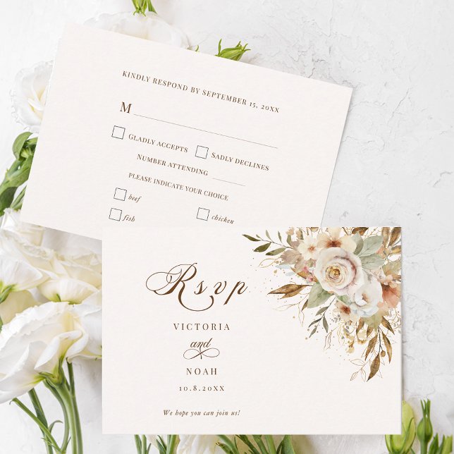 Rustic Autumn Roses Botanical Script RSVP Card (Creator Uploaded)