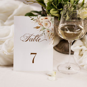 Rustic Autumn Roses Botanical Script Table Number