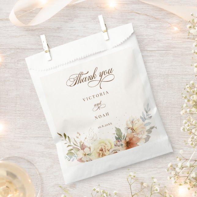 Rustic Autumn Roses Botanical Script Thank You Favour Bag (Clipped)