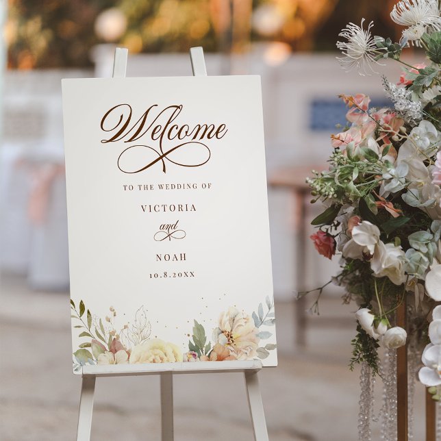 Rustic Autumn Roses Botanical Script Welcome Poster (Creator Uploaded)