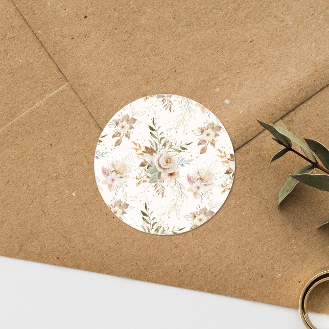 Rustic Autumn Roses Watercolor Botanical  Classic Round Sticker (Creator Uploaded)