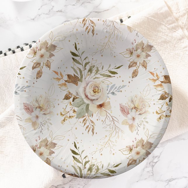 Rustic Autumn Roses Watercolor Botanical  Paper Plate (Creator Uploaded)