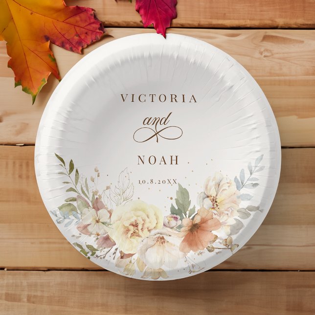 Rustic Autumn Roses Watercolor Botanical  Paper Plate (Creator Uploaded)