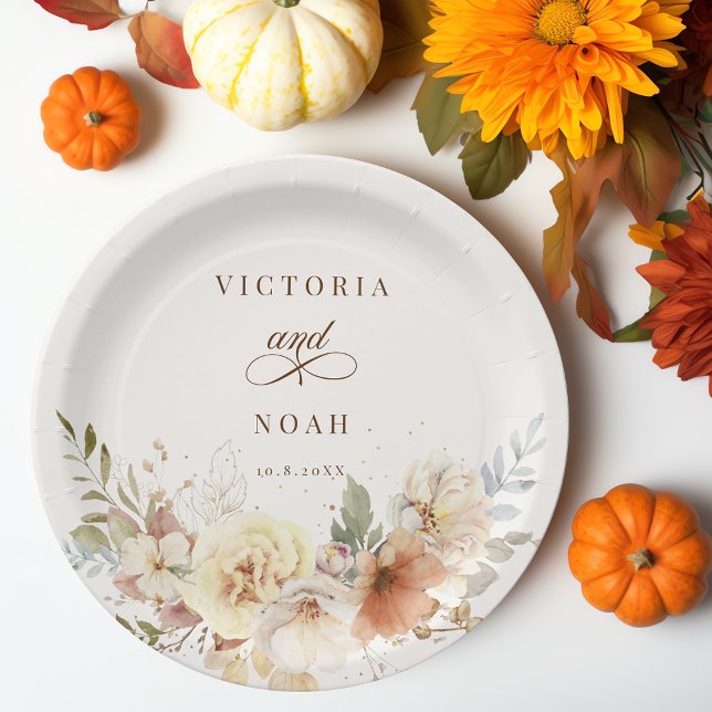 Rustic Autumn Roses Watercolor Botanical  Paper Plate (Creator Uploaded)