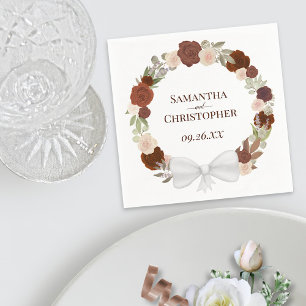 Rustic Autumn Roses Wreath Elegant Wedding Napkin