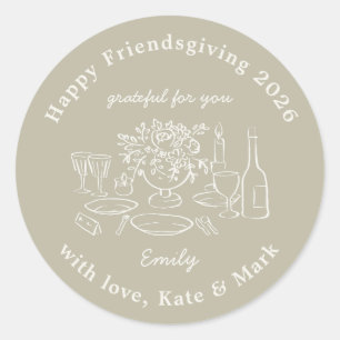 Rustic Autumn Sage Friendsgiving Party Favour Classic Round Sticker