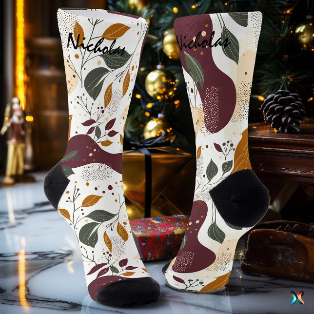 Rustic Autumn Socks with Leaves and Abstract Pears (Creator Uploaded)
