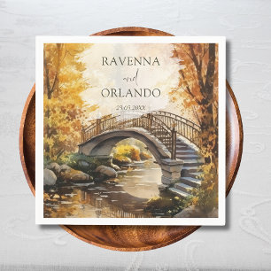 Rustic Autumn Stone Bridge River Fall Wedding Napkin