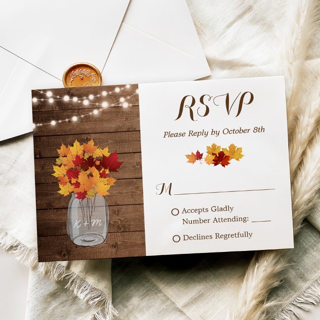 Rustic Autumn String Lights Mason Jar Wedding RSVP Card (Creator Uploaded)