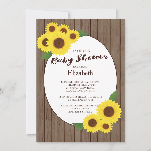Rustic Autumn Sunflower Baby Shower Invitations (Front)