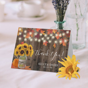 Rustic Autumn Sunflower Jar Fall Wedding Thank You Card