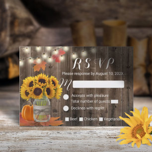 Rustic Autumn Sunflower Jar Pumpkin Wedding RSVP Card