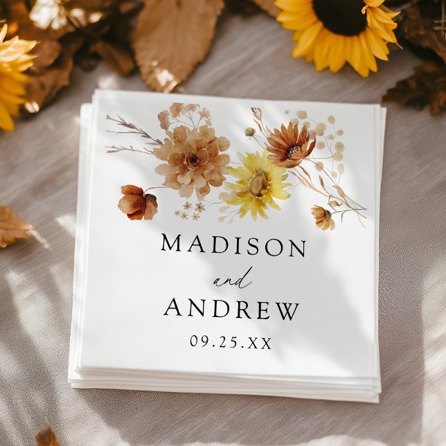 Rustic Autumn Sunflowers and Wildflowers Wedding Napkin (Creator Uploaded)