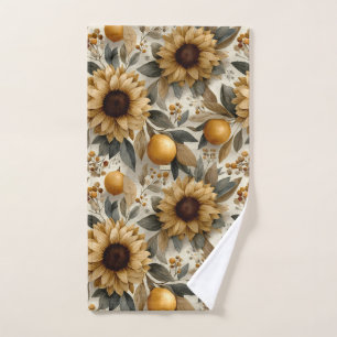 Rustic Autumn Sunflowers & Citrus Bath Towel Set