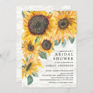 Rustic Autumn Sunflowers Floral Bridal Shower Invitation