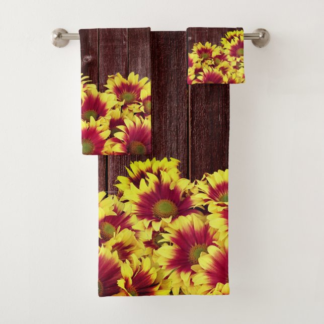 Rustic Autumn Sunflowers on Fence Wedding Bath Towel Set (Insitu)
