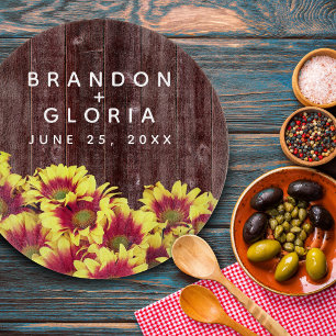 Rustic Autumn Sunflowers on Fence Wedding Cutting Board