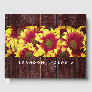 Rustic Autumn Sunflowers on Fence Wedding Guest Book