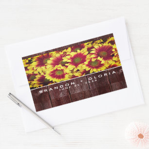 Rustic Autumn Sunflowers on Fence Wedding Rectangular Sticker