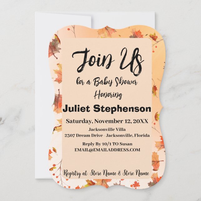 Rustic Autumn Themed Baby Shower Flat Invitation (Front)