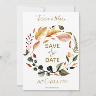 Rustic Autumn Tones Watercolor Floral Pattern Save The Date