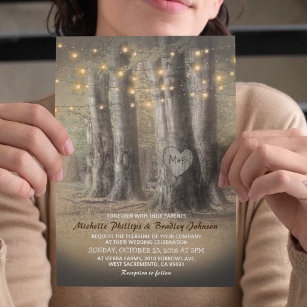Rustic Autumn Tree & String Lights Wedding Invitation